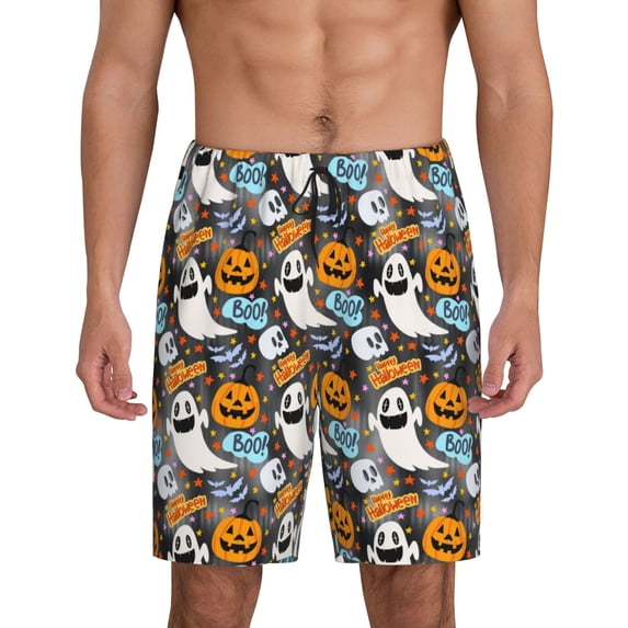 Fuzoiu Happy Halloween2 Print Pajama Shorts for Men, Men's Pajama Bottoms,Mens Lounge Sleepwear,Pajama Pants with Pocket-3X-Large