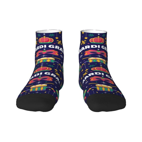 Fuzoiu Happy Mardi Gras Print Adult Socks, Crew Moisture-wicking Socks, Unisex Cushion Crew Socks,Casual Sports Ankle Socks