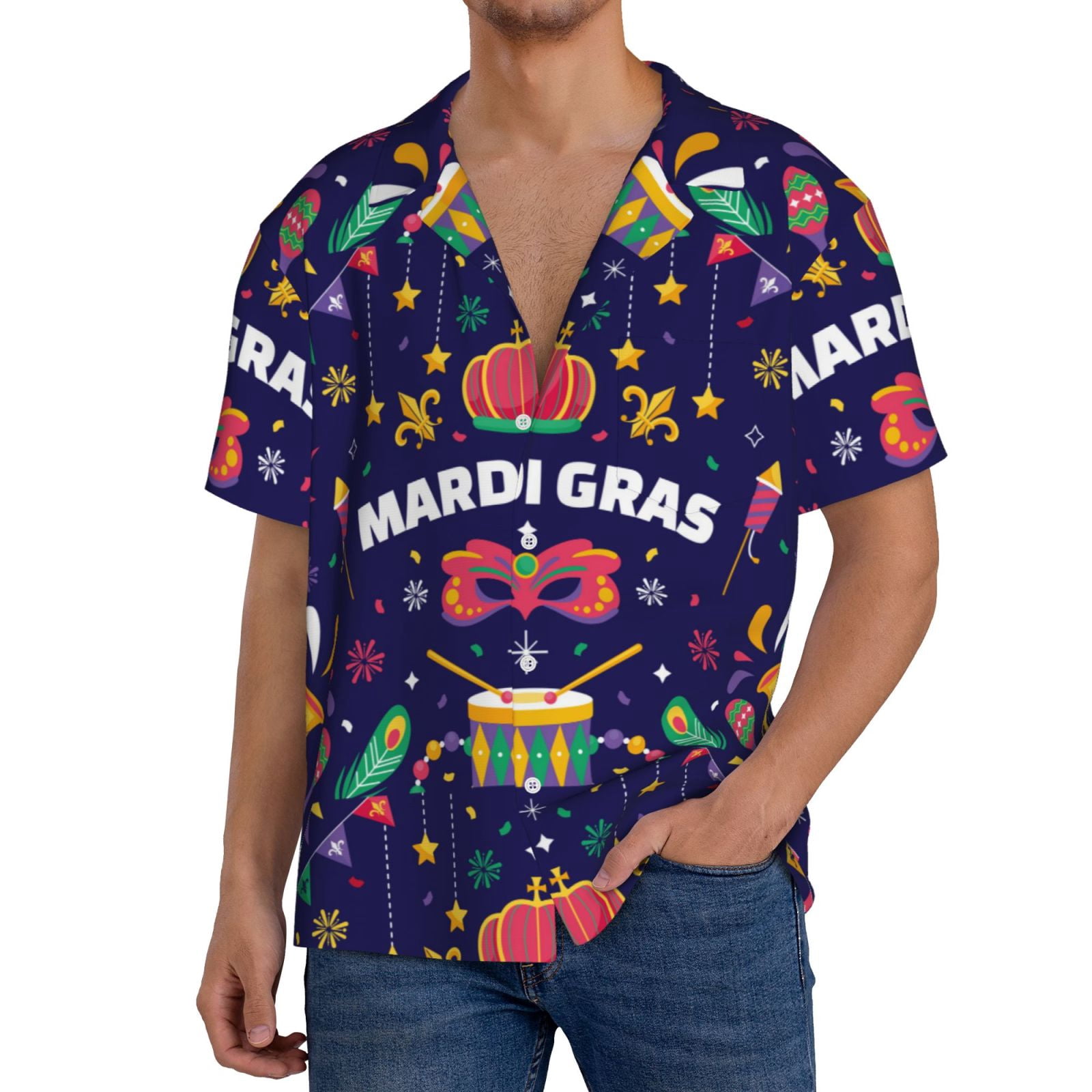 Fuzoiu Happy Mardi Gras Print Men's Casual Short,Men's Short Sleeve ...