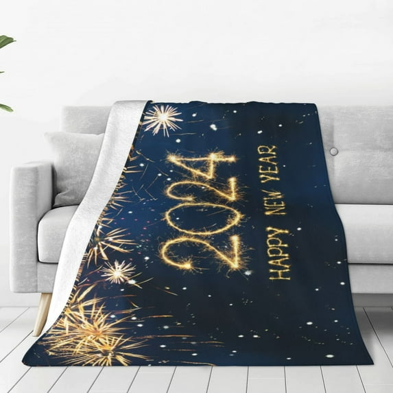 Fuzoiu Happy New Year 2024 (3) Print Ultra-Soft Micro Fleece Blanket,All Seasons Flannel Throw, Lightweight Blanket for Bed, Sofa, Couch, Movie Night, Camping, and Travel-60"x50"