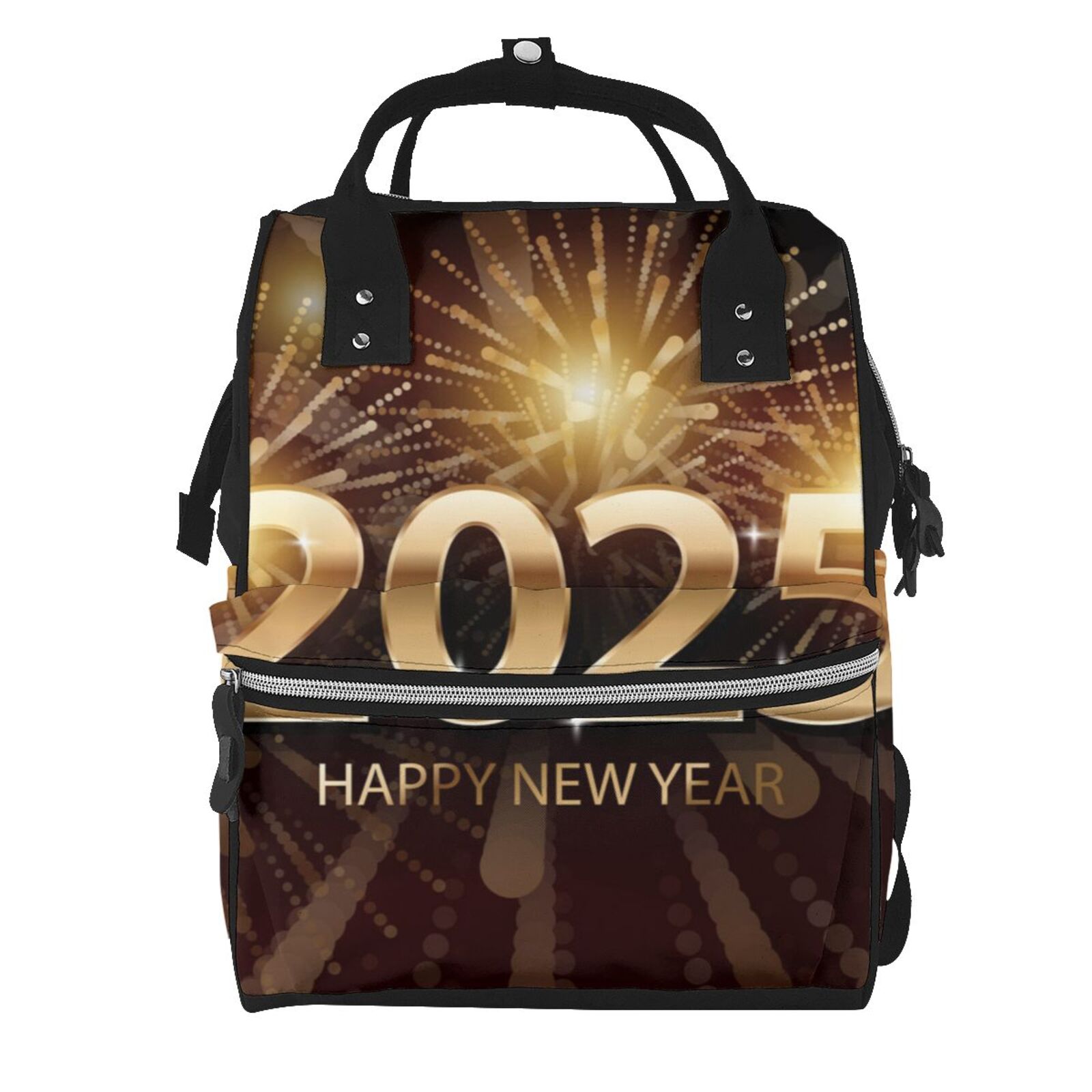 Fuzoiu Happy New Year 2025 B Print Diaper Bag Backpack,Baby Essentials Travel Tote,Multi function Waterproof Diaper Bag, Travel Essentials Baby Bag - Unisex