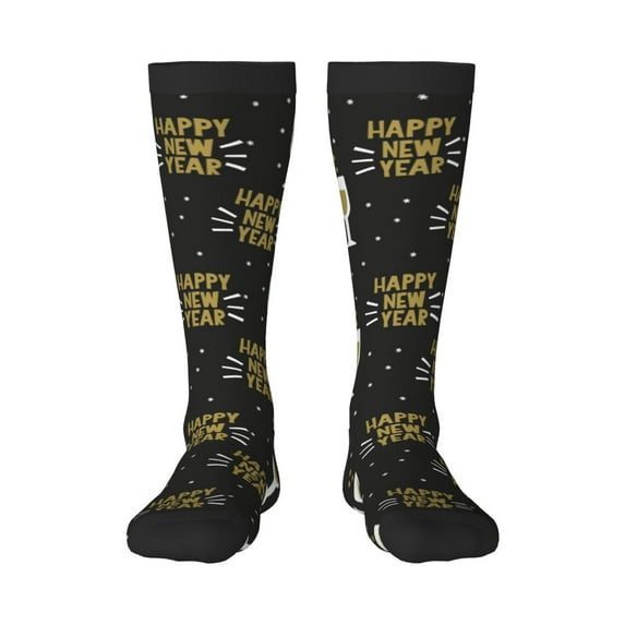Fuzoiu Happy New Year Print Adult Stockings,Crew Socks,Unisex Fashion Socks, Casual Sports Socks,Comfortable Crew Socks for Everyday Wear and Sports