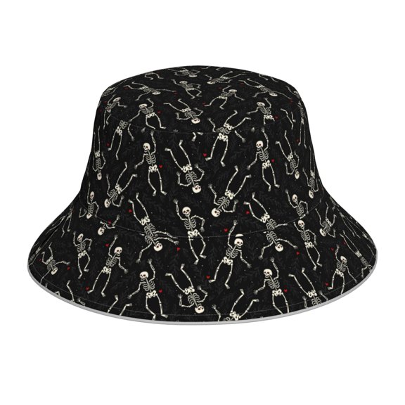 Fuzoiu Happy Skeletons Dancing Print Reflective Bucket Hat,Outdoor Hat for Men and Women,Bucket Hat for Travel Fishing Hunting Summer Camp