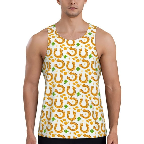 Fuzoiu Happy St. Patrick's Day Men's Workout Tank Tops,Sleeveless Gym Shirt Quick Dry,Fitness Bodybuilding T-Shirt,Muscle Athletic Workout Tee-X-Large