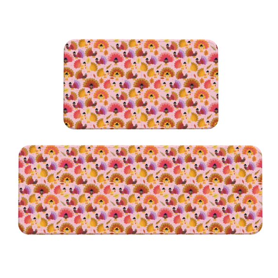 Fuzoiu Happy Thanksgiving Turkey Print Kitchen Floor Mat 2 Sets,Kitchen Rugs and Mats,,Non Skid Waterproof Kitchen Floor Mat for Kitchen,Home Office,Sink,Laundry