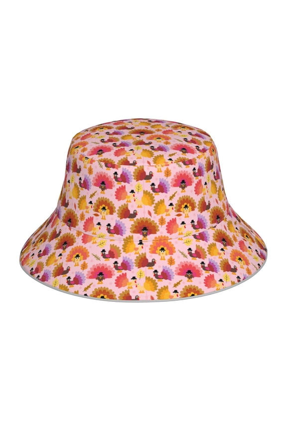 Happy Thanksgiving Turkey Print Reflective Bucket Hat,Outdoor Hat for Men and Women,Bucket Hat for Travel Fishing Hunting Summer Camp