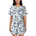 thumbnail image 1 of Fuzoiu Hawaii Palms Print Women's Short-Sleeved Pajama Set,Lounge Sleepwear Set,Womens Pajama Sets 2 Piece,Button-Up Top and Shorts with Pockets-Small, 1 of 7