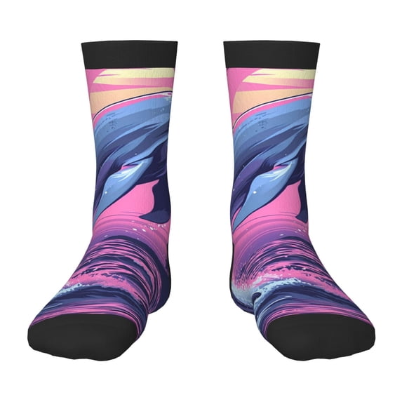 Fuzoiu Hawaiian Beach Dolphin Print Kids Socks For Boys Girls,Grip Crew Socks with Non Slip,Lightweight Stretch Crew Socks,Toddlers Crew Boot Socks