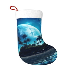 Fuzoiu Hawaiian Beach Pirate Moon Print Christmas Stockings, Party Supplies & Kids Gifts,Big Xmas Stockings Decoration for Family Decorations Hanging Ornament for Xmas Holiday Party