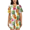 thumbnail image 1 of Fuzoiu Hawaiian Pineappl Print Women's Short-Sleeved Pajama Set,Lounge Sleepwear Set,Womens Pajama Sets 2 Piece,Button-Up Top and Shorts with Pockets-Large, 1 of 7