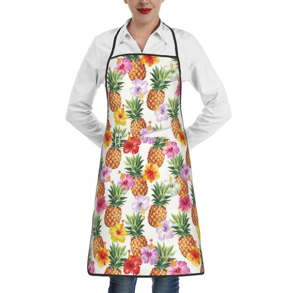 Fuzoiu Hawaiian Pineapples And Hibiscus Flowers Print Kitchen Cooking Aprons,Kitchen Cooking BBQ Aprons,Chef Apron with 2 Pockets for Men Women,Art Aprons for Painting Pottery Ceramics