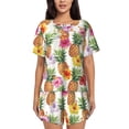 thumbnail image 1 of Fuzoiu Hawaiian Pineapples And Hibiscus Flowers Print Women's Short-Sleeved Pajama Set,Lounge Sleepwear Set,Womens Pajama Sets 2 Piece,Button-Up Top and Shorts with Pockets-X-Large, 1 of 7