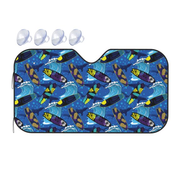 Fuzoiu Hawaiian Style Print Car Windshield Sunshade,Foldable Reflective Sun Visor,Windshield Sun Shade,UV Rays Sun Visor Shade,Auto Front Sun Shield Shade-Medium