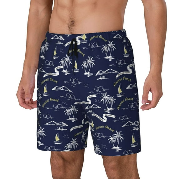 Fuzoiu Hawaiian Style Print Men's Swim Shorts,Quick-Dry Double-Layer Swim Trunks,Board Trunks,Beach Shorts Swimwear Bathing Suits-Medium