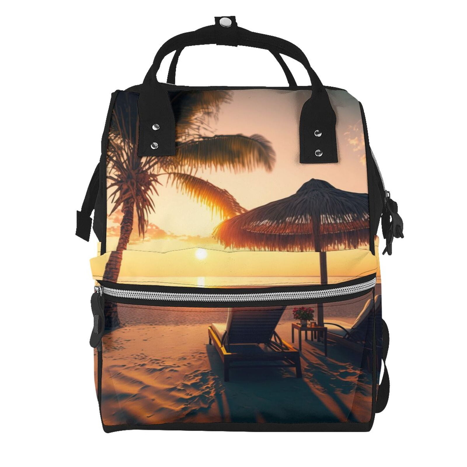 Fuzoiu Hawaiian Sunset Beach Print Diaper Bag Backpack,Baby Essentials Travel Tote,Multi function Waterproof Diaper Bag, Travel Essentials Baby Bag - Unisex
