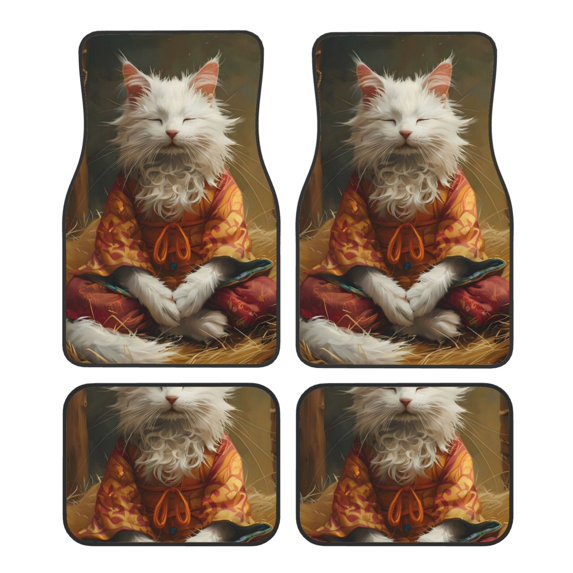 Fuzoiu Haystack Meditating Cat Print Carpet Floor Mats for Car,Car Foot Mat Set,Universal Fit 4 Piece Mat Pad Set,Fits Most Cars Trucks Vans Sedans SUV Auto Carpet Mat Se