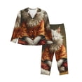 thumbnail image 1 of Fuzoiu Haystack Meditating Cat Print Women's Long-Sleeved Pajama,Lounge Button Down Nightwear,Womens Notch Collar Pajama Set-Small, 1 of 7
