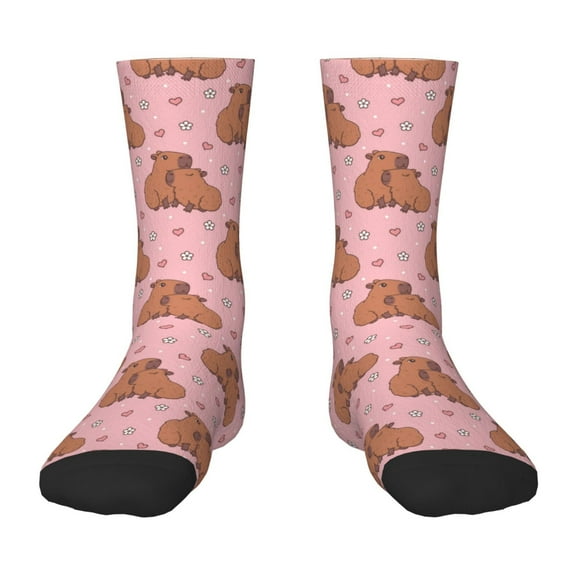 Fuzoiu Heart Capybara Print Kids Socks For Boys Girls,Grip Crew Socks with Non Slip,Lightweight Stretch Crew Socks,Toddlers Crew Boot Socks