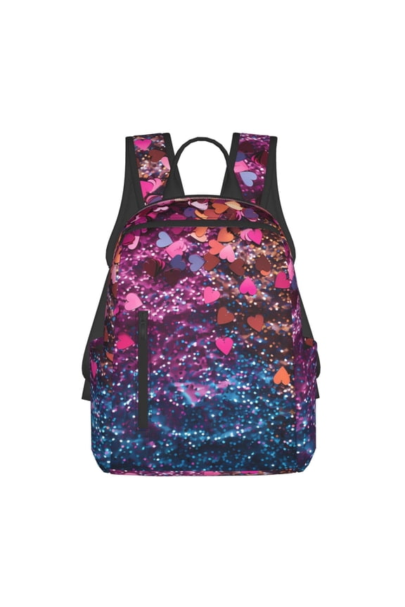 Heart Confetti on Glitter Print Lightweight Daypack,Weekender Bag for Men and Women, Travel Backpack with Padded Straps for School, Travel & Work