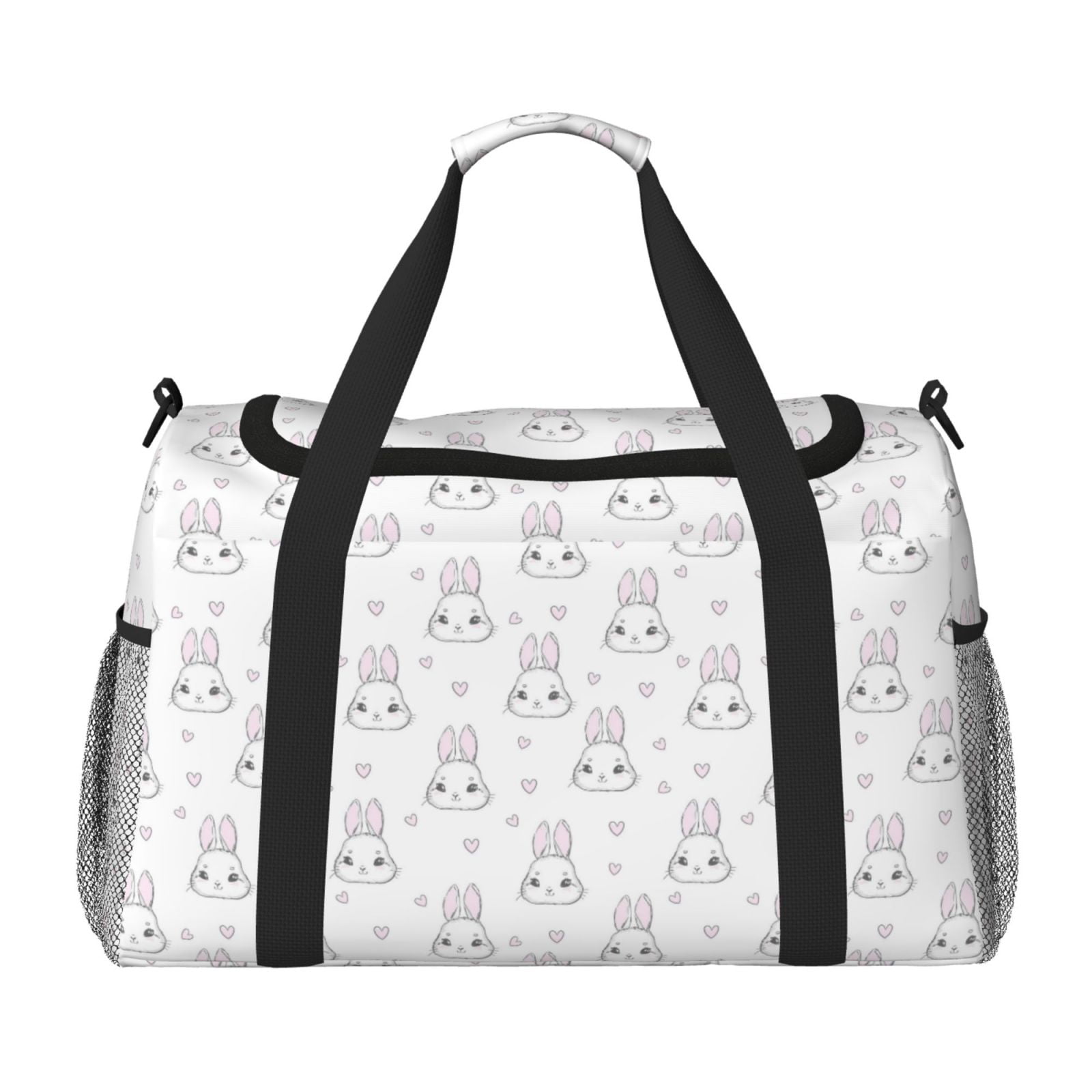 Fuzoiu Heart Rabbit Print Travel Duffle Bag,Carry On Tote Bags,Duffel Bag,Sport Gym Bag, Hospital Bag for Labor and Delivery, Overnight Bag,Luggage Bag