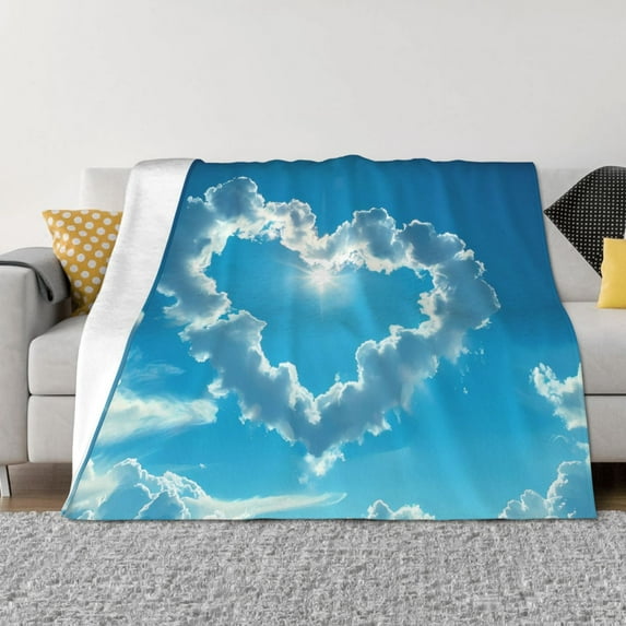 Fuzoiu Heart Shaped Cloud Print Flannel Blanket,Throw Blanket,Flannel Home Decor,Fleece Bed Blankets,Cozy Soft Blanket for Bed, Sofa, Camping, and Travel-80"x60"