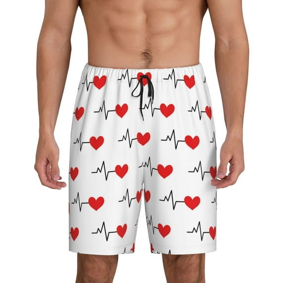 Fuzoiu Heartbeat Symbol Print Pajama Shorts for Men, Men's Pajama Bottoms,Mens Lounge Sleepwear,Pajama Pants with Pocket-X-Large