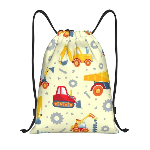 Fuzoiu Heavy Equipment Print Drawstring Backpack for Gym, Travel, Yoga,Sports Sackpack String Bag for Women Men-Small