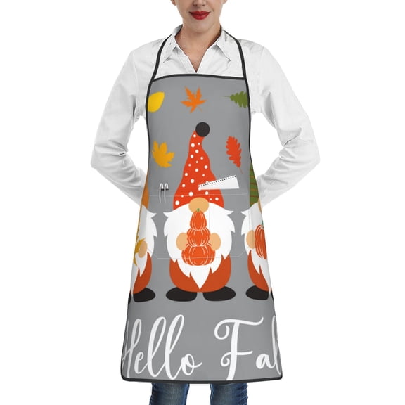 Fuzoiu Hello Fall Gnomes Print Kitchen Cooking Aprons,Kitchen Cooking BBQ Aprons,Chef Apron with 2 Pockets for Men Women,Art Aprons for Painting Pottery Ceramics