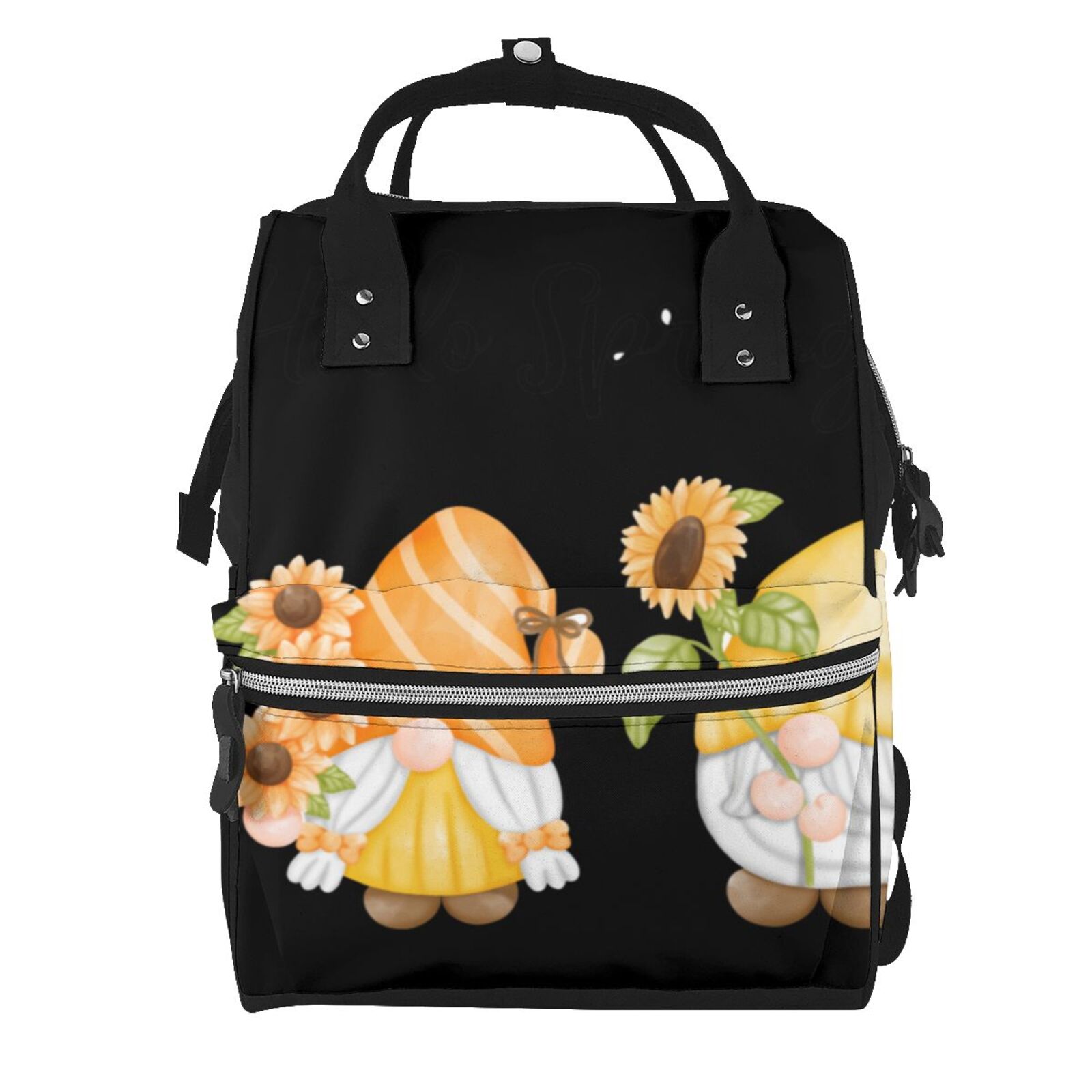 Fuzoiu Hello Spring Sunflower Gnomes Print Diaper Bag Backpack,Baby Essentials Travel Tote,Multi function Waterproof Diaper Bag, Travel Essentials Baby Bag - Unisex