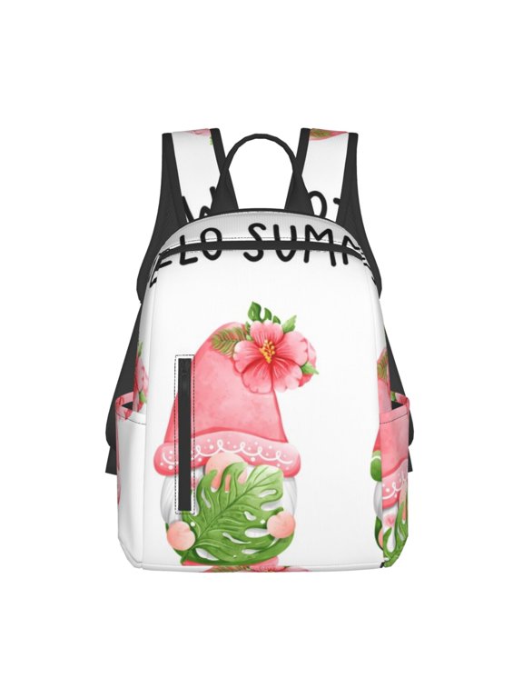 Hello Summer Gnome Print Lightweight Daypack,Weekender Bag for Men and Women, Travel Backpack with Padded Straps for School, Travel & Work