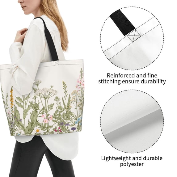 Fuzoiu Herbs and Wildflowers Print Tote Bags for Women,Shoulder Bag, Gym Tote,Top Handle Ladies Shoulder Bags for Work Beach Travel and Shopping Grocery