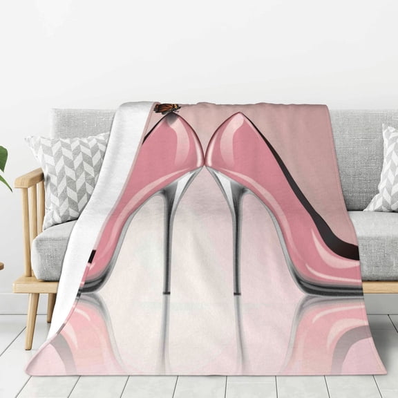 Fuzoiu High Heel Shoes Butterfly Print Flannel Throw Blanket,Light Weight Warm Decorative,Throw Blanket Cover for Sofa, Couch, Bedroom,Travel-60"x50"