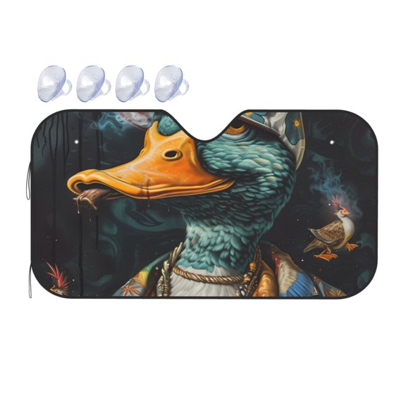 Fuzoiu Hip-Hop Duck Print Car Windshield Sunshade,Foldable Reflective Sun Visor,Windshield Sun Shade,UV Rays Sun Visor Shade,Auto Front Sun Shield Shade-Small