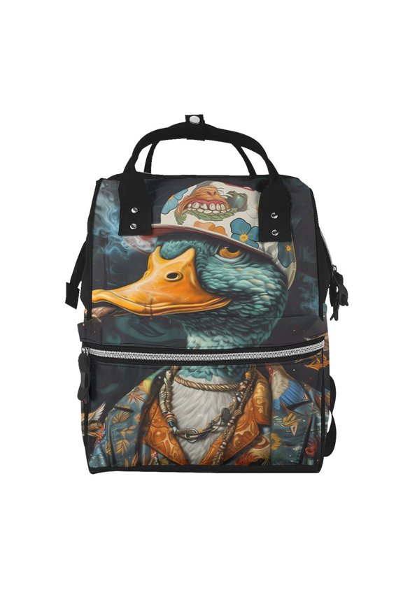 Hip-Hop Duck Print Diaper Bag Backpack,Baby Essentials Travel Tote,Multi function Waterproof Diaper Bag, Travel Essentials Baby Bag - Unisex