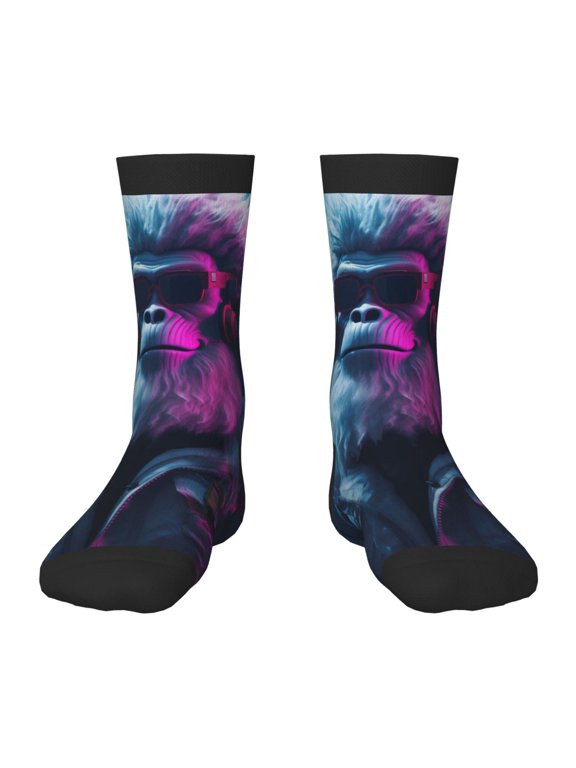 Hip-Hop Glasses Gorilla Print Kids Socks For Boys Girls,Grip Crew Socks with Non Slip,Lightweight Stretch Crew Socks,Toddlers Crew Boot Socks