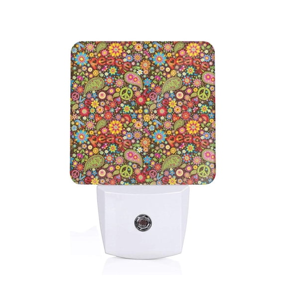 Fuzoiu Hippie Peace Love Print Dusk to Dawn LED Night Light with Light Sensor, Energy-Efficient Touch-Safe Night Lamp for Home, Office, and Kids' Rooms-US
