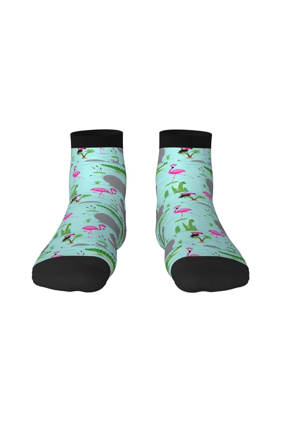 Hippo With Flamingos And Crocodiles Print Adult Socks, Crew Moisture-wicking Socks, Unisex Cushion Crew Socks,Casual Sports Ankle Socks