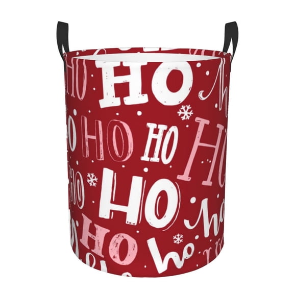 Fuzoiu Ho Pattern Funny Christmas Print Circular Hamper,Laundry Basket with Handle,Collapsible Laundry,Dirty Clothes Storage Basket,for Bedroom Bathroom Dorm Living Room-Small