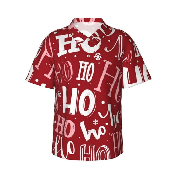 Fuzoiu Ho Pattern Funny Christmas Print Hawaiian Shirt for Men, Summer Beach Casual Short Sleeve Button Down Shirts, Men’s Beach Summer Shirts with Pocket,3X-Large