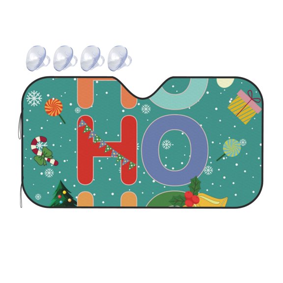 Fuzoiu Ho Ho Ho Print Car Windshield Sunshade,Foldable Reflective Sun Visor,Windshield Sun Shade,UV Rays Sun Visor Shade,Auto Front Sun Shield Shade-Small