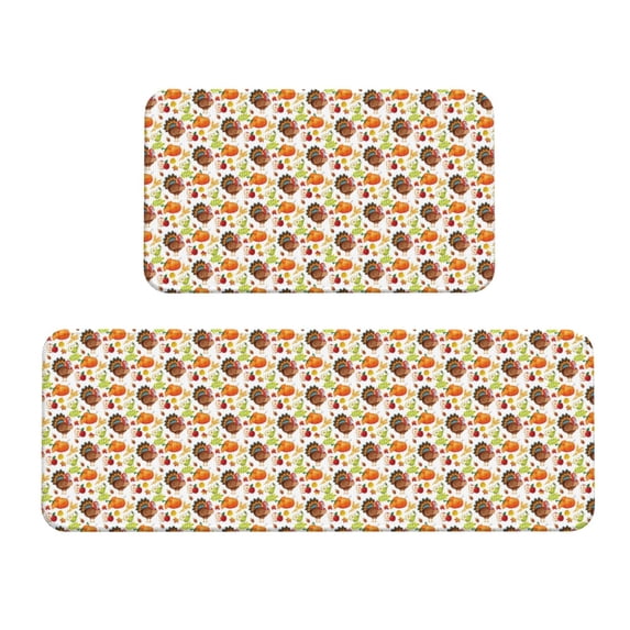 Fuzoiu Holiday Thanksgiving Turkey Print Kitchen Floor Mat 2 Sets,Kitchen Rugs and Mats,,Non Skid Waterproof Kitchen Floor Mat for Kitchen,Home Office,Sink,Laundry