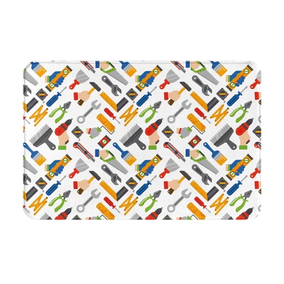 Fuzoiu Home construction tools Print Door Mat Outdoor Indoor Welcome Mats, Front Doormat,Flannel Non Slip Durable Entrance Rugs for Front Door, Inside Outside Entry, Porch, Resist Dirt,16x24in