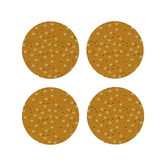 Fuzoiu Honey Bee Gnomes Print Leather Coasters Set,Drink Coasters Set of 4,for Tabletop Protection, Durable PVC Coasters,Home Décor and Housewarming Gift-Round Shape