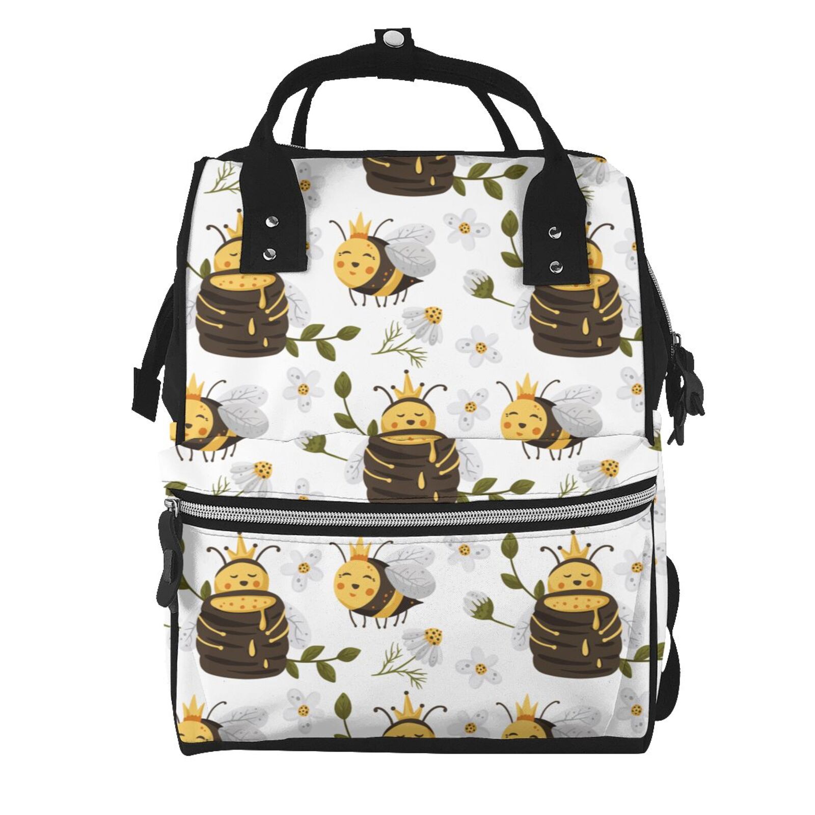 Fuzoiu Honey Bee Insect Print Diaper Bag Backpack,Baby Essentials Travel Tote,Multi function Waterproof Diaper Bag, Travel Essentials Baby Bag - Unisex