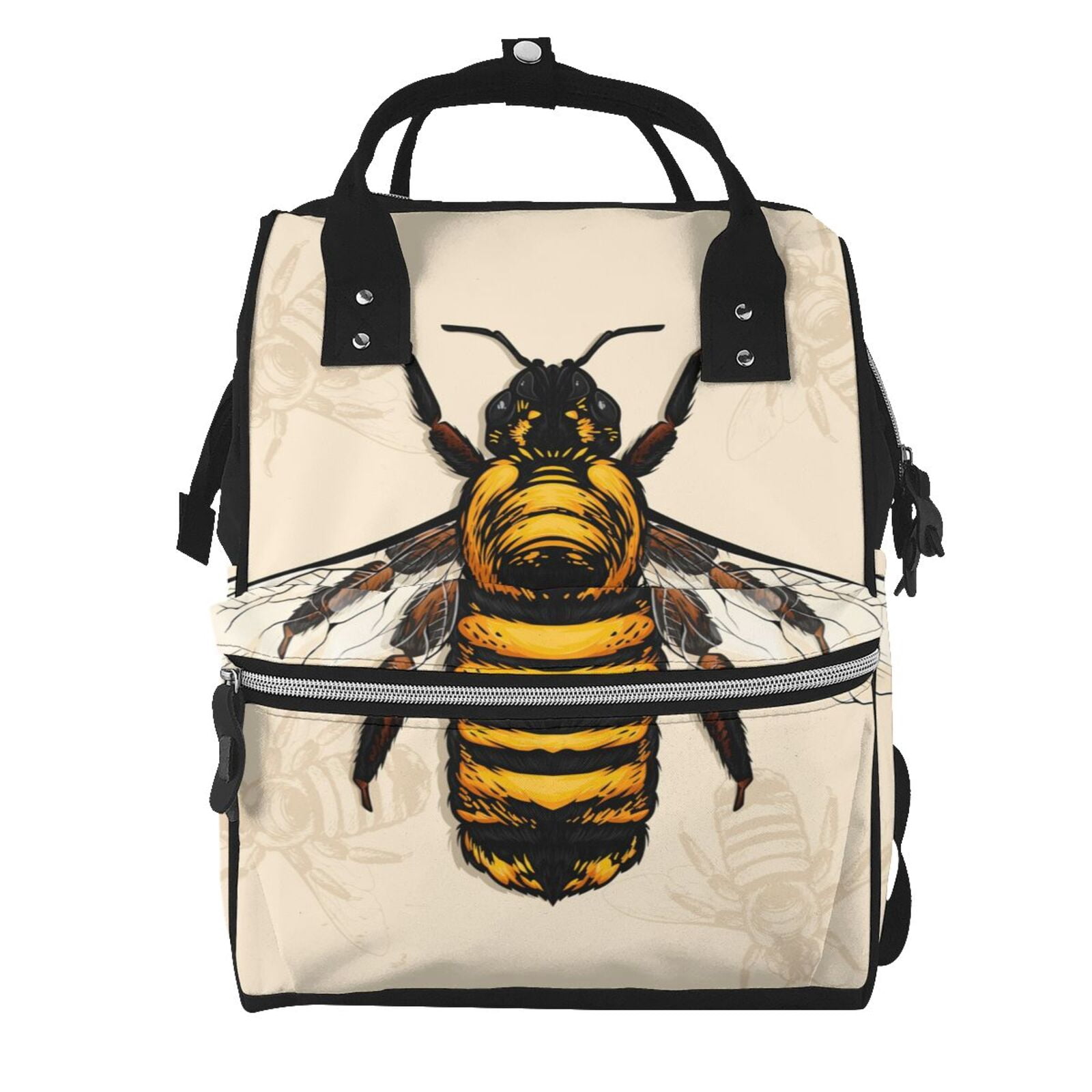 Fuzoiu Honey Bee Print Diaper Bag Backpack,Baby Essentials Travel Tote,Multi function Waterproof Diaper Bag, Travel Essentials Baby Bag - Unisex