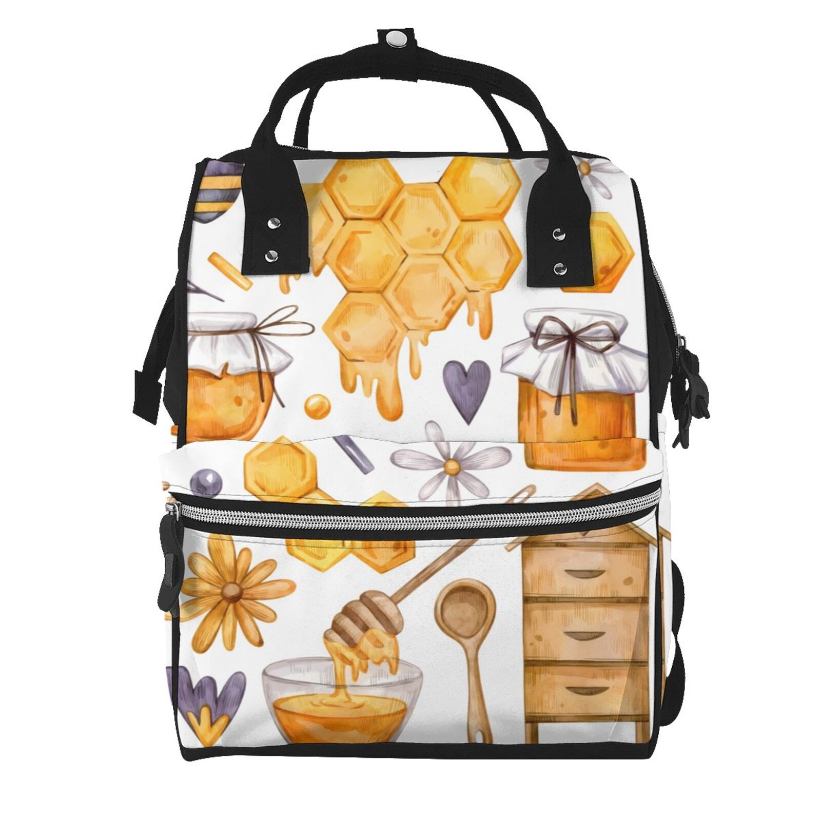 Fuzoiu Honey Bee Set Print Diaper Bag Backpack,Baby Essentials Travel Tote,Multi function Waterproof Diaper Bag, Travel Essentials Baby Bag - Unisex