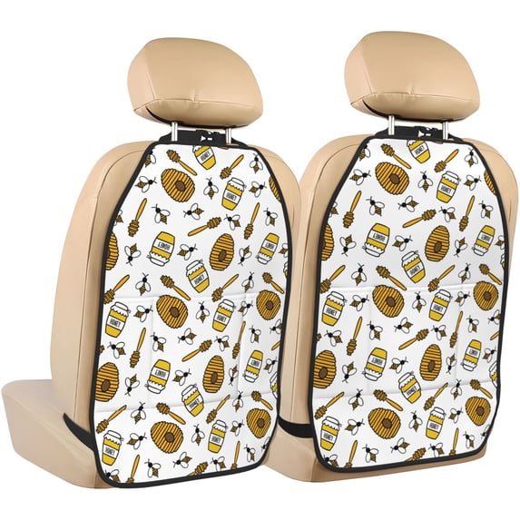 Fuzoiu Honey Print 2 Pack Kick Mat Back Seat Protector With 3 Storage Pockets, Universal Car Seat Back Organizer For Kids Pets, Waterproof Backseat Protector For Most Car