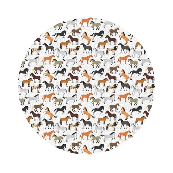 Fuzoiu Horse Print Leather Coasters Set,Drink Coasters Set of 6,for Tabletop Protection, Durable PVC Coasters,Home Décor and Housewarming Gift,Round Shape