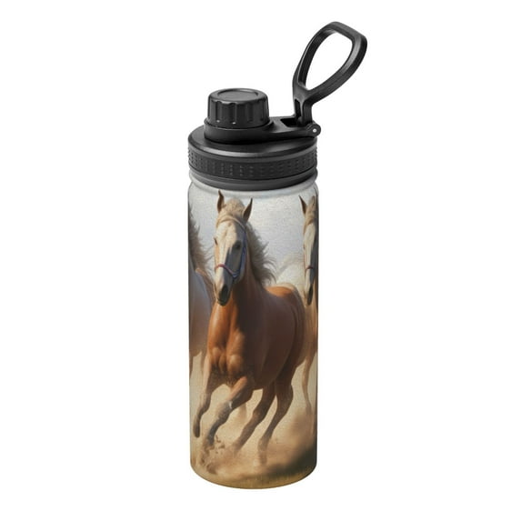 Fuzoiu Horses running Print 18oz Sports Insulated Kettle,Stainless Steel Vacuum Water Bottle, Leakproof Sport Flask