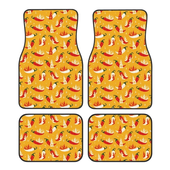 Fuzoiu Hot Chilli Print Carpet Floor Mats for Car,Car Foot Mat Set,Universal Fit 4 Piece Mat Pad Set,Fits Most Cars Trucks Vans Sedans SUV Auto Carpet Mat Se